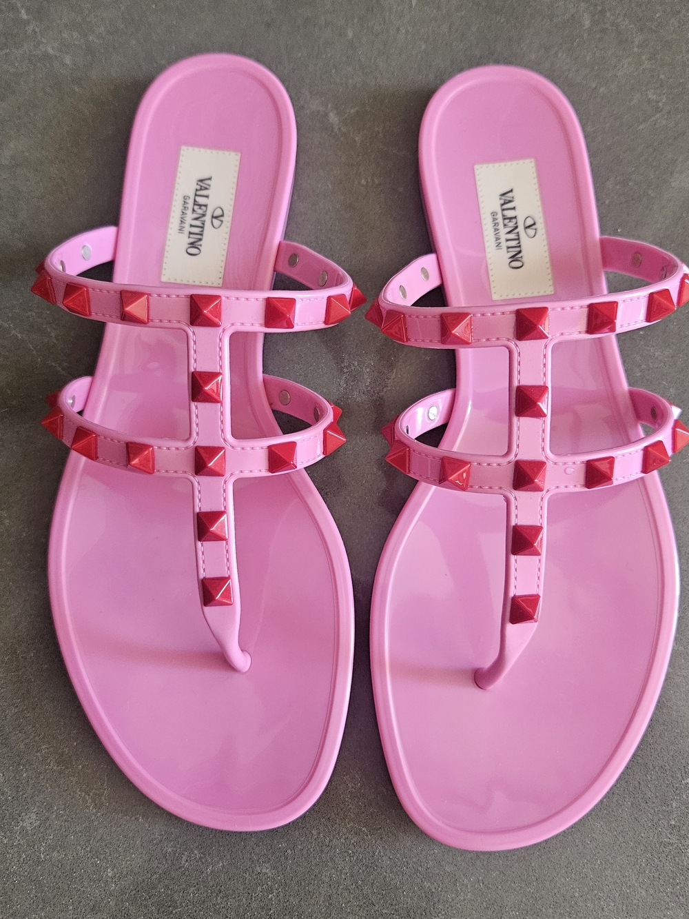 Valentino Pink Rockstud Jelly Thong Sandals